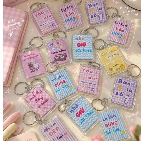 Móc khóa nhựa MeMe handmade thông điệp cute, móc khóa trang trí balo túi xách, quà tặng nhỏ xinh
