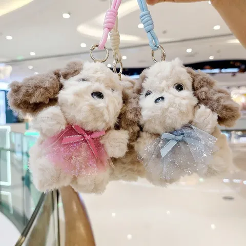 Móc Khóa Gấu Teddy Tai Nâu Mặc Yếm Voan 14cm – Gấu Bông Mini Treo Cặp, Túi Xách, Chìa Khóa Dễ Thương, Quà Tặng Cute