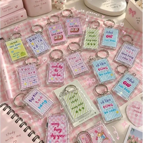 Móc khóa nhựa MeMe handmade thông điệp cute, móc khóa trang trí balo túi xách, quà tặng nhỏ xinh