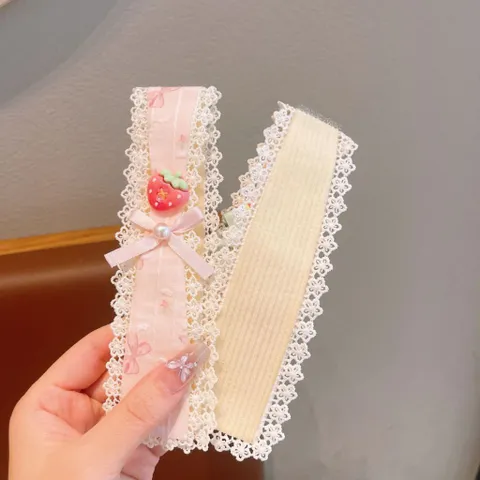 Dán tóc mái dài viền ren gắn charm hoa quả, băng đô tóc nữ dễ thương nhiều mẫu
