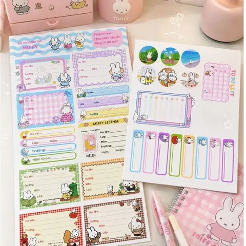 Set 20 Nhãn Vở Miffy Kèm Sticker Dễ Thương Cho Học Sinh, Tự Dán Tiện Lợi