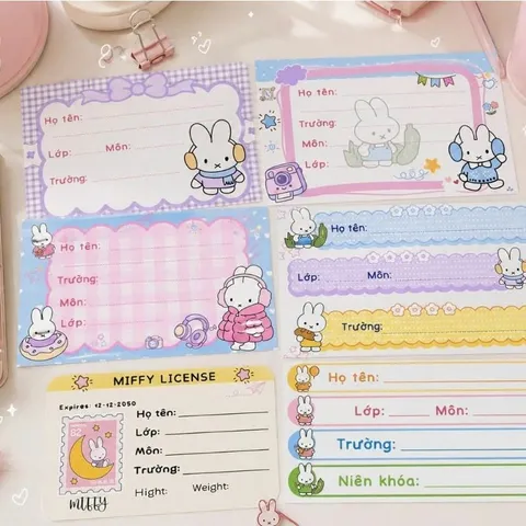 Set 20 Nhãn Vở Miffy Kèm Sticker Dễ Thương Cho Học Sinh, Tự Dán Tiện Lợi