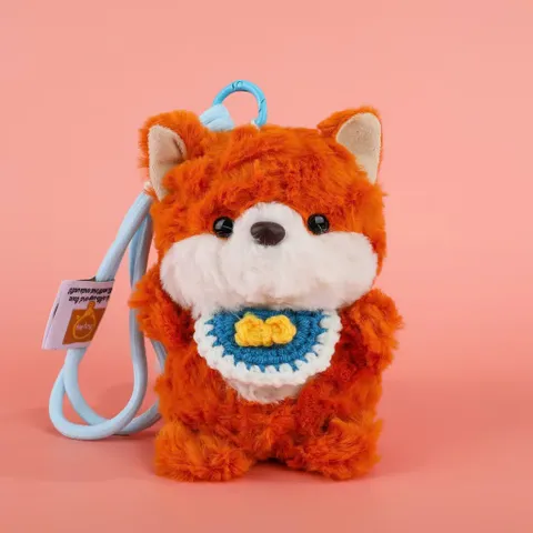 Móc Khóa Thú Bông Xù Đeo Yếm Len 12cm Kèm Dây Thừng Cute Treo Cặp, Treo Balo, Treo Túi Xách, Quà Tặng Dễ Thương