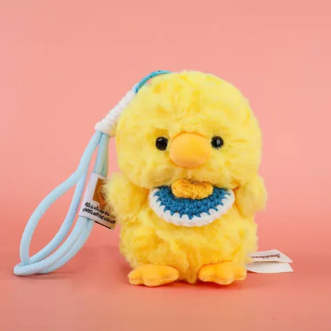 Móc Khóa Thú Bông Xù Đeo Yếm Len 12cm Kèm Dây Thừng Cute Treo Cặp, Treo Balo, Treo Túi Xách, Quà Tặng Dễ Thương