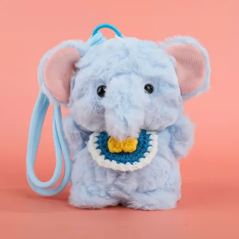 Móc Khóa Thú Bông Xù Đeo Yếm Len 12cm Kèm Dây Thừng Cute Treo Cặp, Treo Balo, Treo Túi Xách, Quà Tặng Dễ Thương