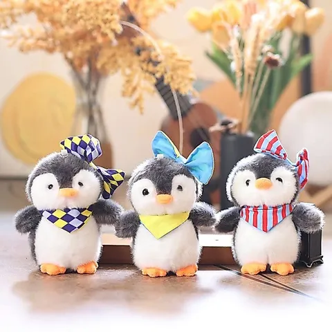 Móc Khóa Cánh Cụt Bông Đeo Yếm Nơ Kẻ 15cm – Thú Bông Mini Treo Cặp, Túi Xách, Chìa Khóa Dễ Thương, Quà Tặng Cute