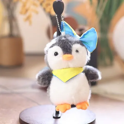 Móc Khóa Cánh Cụt Bông Đeo Yếm Nơ Kẻ 15cm – Thú Bông Mini Treo Cặp, Túi Xách, Chìa Khóa Dễ Thương, Quà Tặng Cute