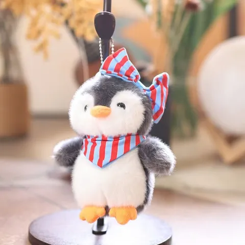 Móc Khóa Cánh Cụt Bông Đeo Yếm Nơ Kẻ 15cm – Thú Bông Mini Treo Cặp, Túi Xách, Chìa Khóa Dễ Thương, Quà Tặng Cute