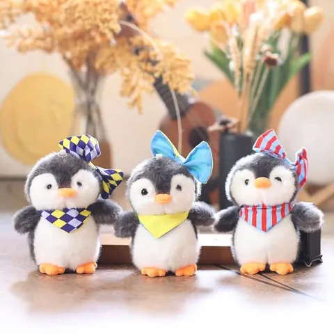 Móc Khóa Cánh Cụt Bông Đeo Yếm Nơ Kẻ 15cm – Thú Bông Mini Treo Cặp, Túi Xách, Chìa Khóa Dễ Thương, Quà Tặng Cute