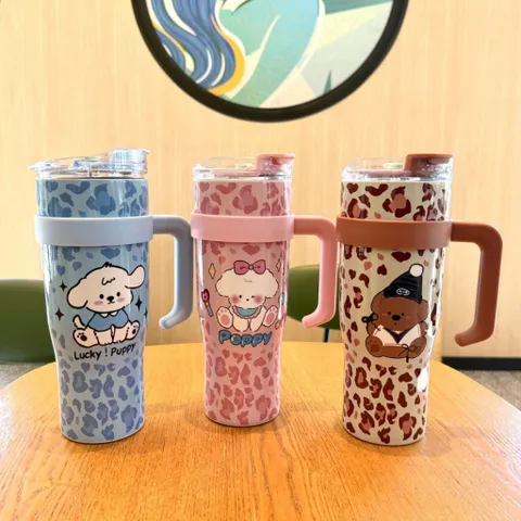 Bình Giữ Nhiệt Lucky Puppy Da Báo Size Đại 1200ml Có Tay Cầm Tiện Lợi