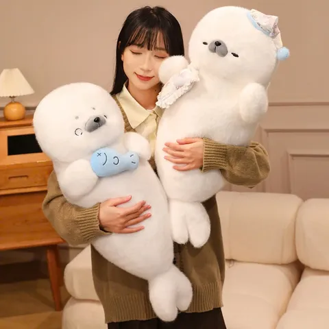 Gối Ôm Hải Cẩu Trắng Xinh Đội Mũ 70cm Gấu Bông Siêu Mềm Ôm Ngủ Trang Trí Phòng Quà Tặng Dễ Thương
