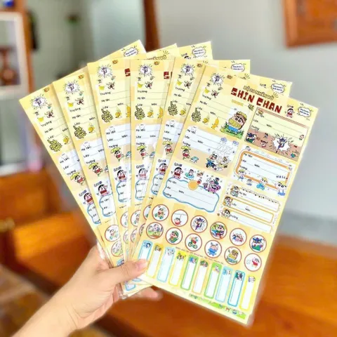 Set 20 nhãn vở Shin Chan kèm sticker dễ thương nhãn dán vở học sinh