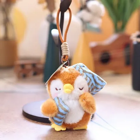 Móc Khóa Cánh Cụt Bông Nhiều Màu Ôm Gối Ngủ 13cm Kèm Dây Thừng, Móc Treo Balo Túi Xách Chìa Khóa Cute Hot Trend Quà Tặng