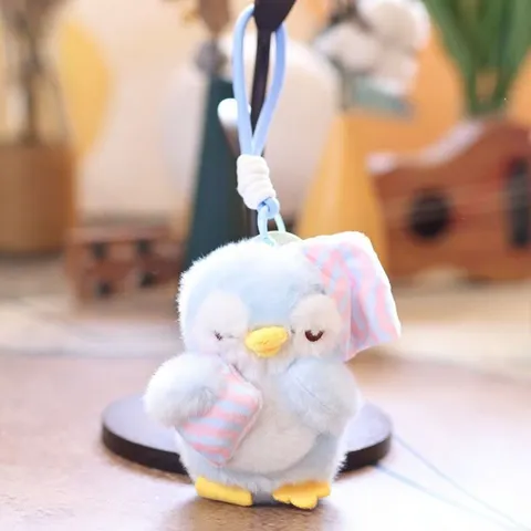 Móc Khóa Cánh Cụt Bông Nhiều Màu Ôm Gối Ngủ 13cm Kèm Dây Thừng, Móc Treo Balo Túi Xách Chìa Khóa Cute Hot Trend Quà Tặng