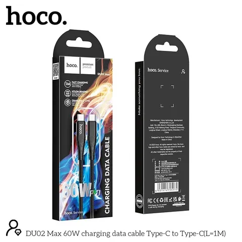 Cáp Sạc Hoco DU02 Max 60W Type-C to Type-C Sạc & Truyền Dữ Liệu Cho Laptop Điện Thoại (P134146)