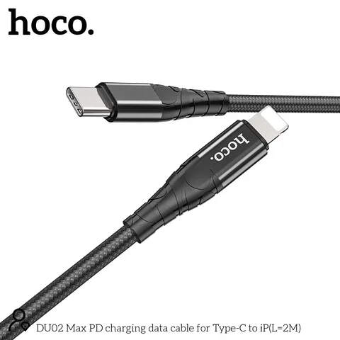 Cáp Sạc Nhanh Hoco DU02 Max Type-C to L PD 20W, Dây Bọc Dù Nylon, Hợp Kim Nhôm, Truyền Dữ Liệu Ổn (P134145)