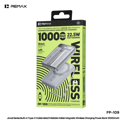 Pin Sạc Dự Phòng Remax FP-109 10000mAh, Sạc Nhanh 22.5W, Sạc Không Dây Từ Tính 15W, Tích Hợp Cáp C (P134122)