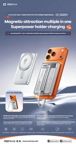 Pin Sạc Dự Phòng Remax FP-109 10000mAh, Sạc Nhanh 22.5W, Sạc Không Dây Từ Tính 15W, Tích Hợp Cáp C (P134122)