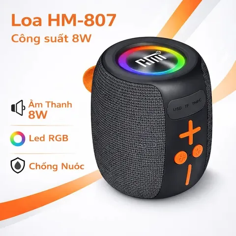 Loa bluetooth HM 807 Không Dây Kết Nối 2 Loa Nhỏ Gọn Công Suất Khủng Pin Trâu Bass Mạnh Chống nước (P133711)