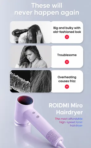 Máy Sấy Tóc ROIDMI MIRO Pro - 20 Triệu Ion Âm, Giảm Khô Xơ Rối, Siêu Nhẹ, Điều Khiển Nhiệt Thông (P133601)