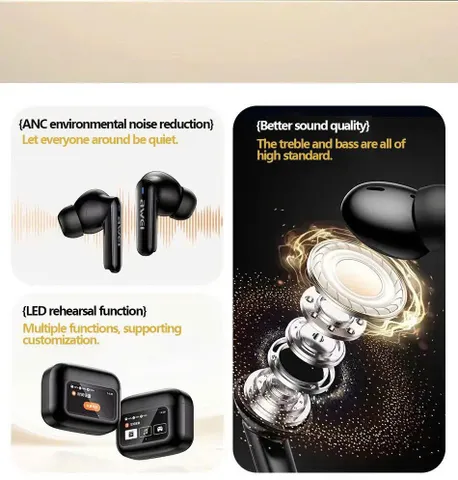 Tai Nghe Bluetooth AWEI T56 ANC Màn Hình Cảm Ứng Màu, Chống Ồn ANC+ENC, Bluetooth 5.4 (P133480)