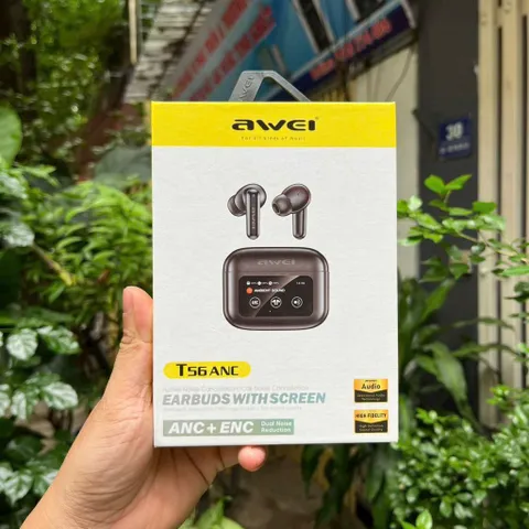 Tai Nghe Bluetooth AWEI T56 ANC Màn Hình Cảm Ứng Màu, Chống Ồn ANC+ENC, Bluetooth 5.4 (P133480)