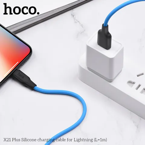 Cáp Sạc Silicone Hoco X21 Plus Type-C 3A / Lightning 2.4A Dây Mềm Chống Rối 1M (P133459)