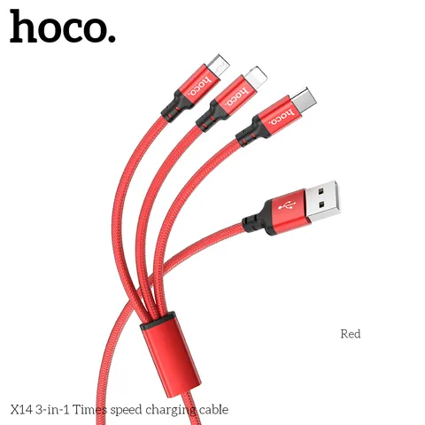 Cáp Sạc Hoco X14 - 3 Trong 1 Dây Bện Nylon Chống Rối 1M, Sạc Đa Thiết Bị (P133449)