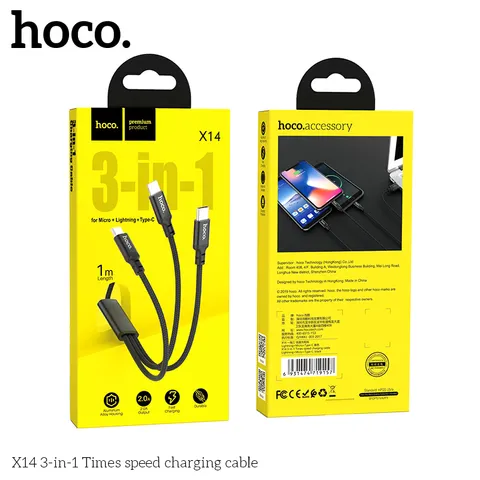 Cáp Sạc Hoco X14 - 3 Trong 1 Dây Bện Nylon Chống Rối 1M, Sạc Đa Thiết Bị (P133449)
