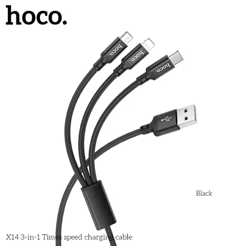 Cáp Sạc Hoco X14 - 3 Trong 1 Dây Bện Nylon Chống Rối 1M, Sạc Đa Thiết Bị (P133449)