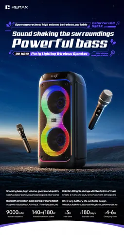 Loa Karaoke REMAX RB-MB10 Kèm 2 Micro Không Dây Công Suất 140W Bluetooth 6.0 Loa Kép 8 Inch (P133422)