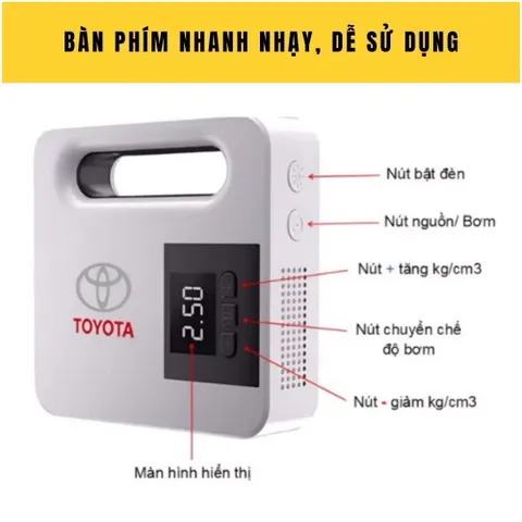 MÁY BƠM LỐP XE Ô TÔ ĐIỆN TỬ TOYOTA THÔNG MINH TỰ NGẮT – HÀNG HOT - DÙNG TẨU SẠC (P133384)