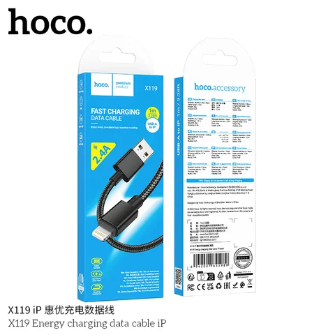 Dây Sạc Hoco X119 - 2.4A, 1M Bọc Dù Nylon Chống Rối, Truyền Dữ Liệu Ổn Định (P133361)