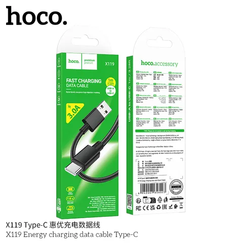 Dây Sạc Hoco X119 - 2.4A, 1M Bọc Dù Nylon Chống Rối, Truyền Dữ Liệu Ổn Định (P133361)
