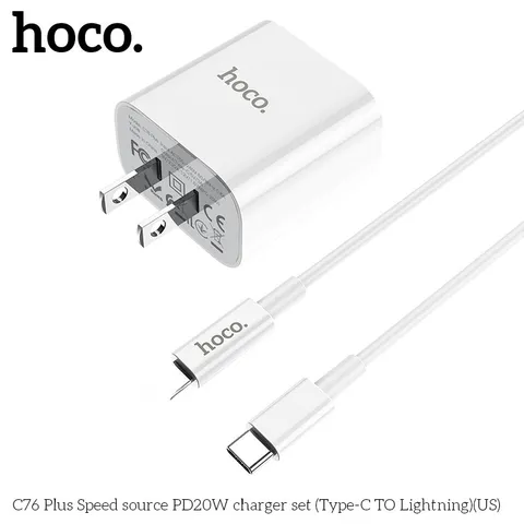 Combo Củ Sạc Và Cáp Hoco C76 Plus - C To iP 1M, Sạc Nhanh PD20W, Nhỏ Gọn Tiện Lợi Dễ Mang Theo. (P133336)