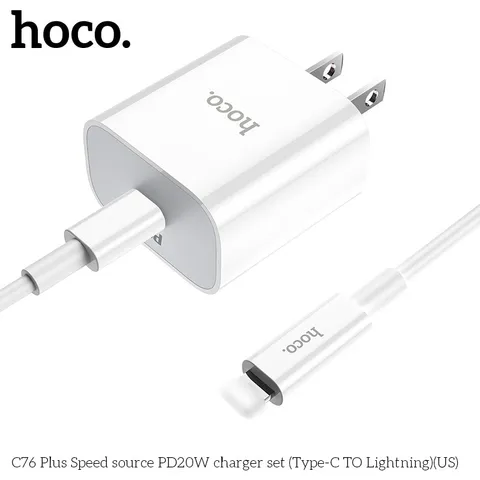 Combo Củ Sạc Và Cáp Hoco C76 Plus - C To iP 1M, Sạc Nhanh PD20W, Nhỏ Gọn Tiện Lợi Dễ Mang Theo. (P133336)