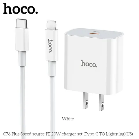 Combo Củ Sạc Và Cáp Hoco C76 Plus - C To iP 1M, Sạc Nhanh PD20W, Nhỏ Gọn Tiện Lợi Dễ Mang Theo. (P133336)