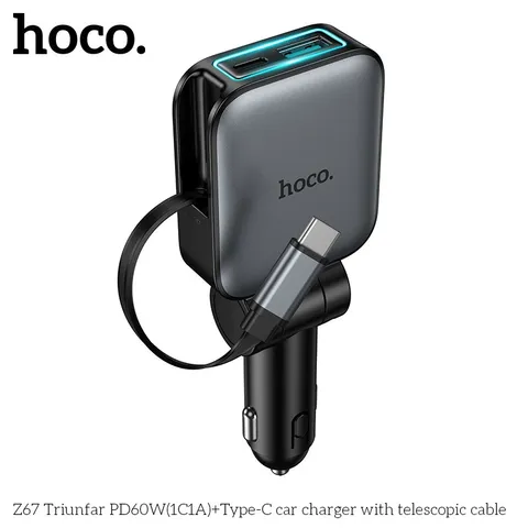 Tẩu Sạc Xe Hơi HOCO Z67/Z67A PD60W - Sạc Nhanh - Kèm Cáp Rút Đa Năng, Tiện Lợi - Thiết Kế Cao Cấp. (P133012)