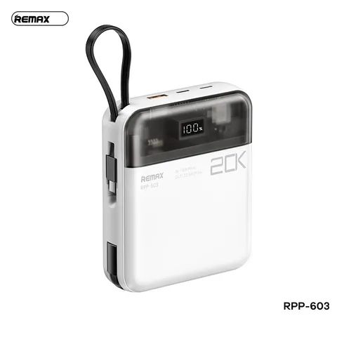 Sạc dự phòng REMAX RPP-603 20.000mAh sạc nhanh 22.5W  tích hợp 2 cáp typeC và IP tiện lợi. (P132891)
