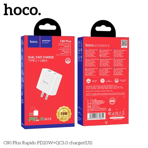 Củ Sạc Nhanh Hoco C80/C80 Plus (US) PD20W QC3.0 Nhỏ Gọn Hỗ Trợ Sạc Nhanh Cho Nhiều Thiết Bị. (P132635)
