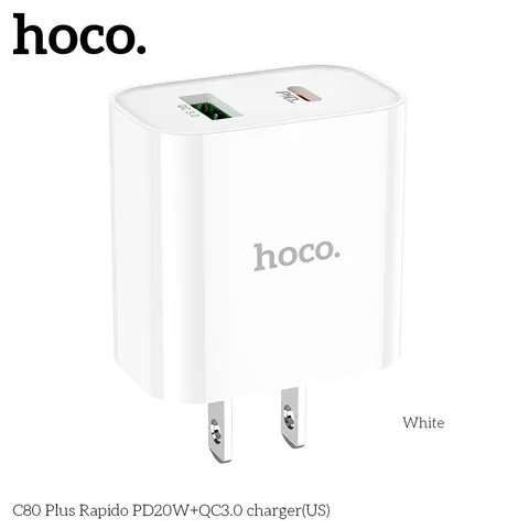 Củ Sạc Nhanh Hoco C80/C80 Plus (US) PD20W QC3.0 Nhỏ Gọn Hỗ Trợ Sạc Nhanh Cho Nhiều Thiết Bị. (P132635)