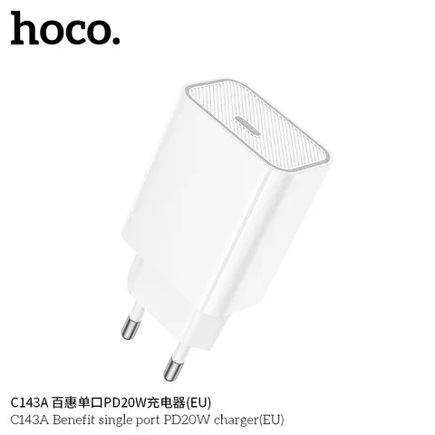 Củ Sạc Hoco C143/C143A (US/EU)  PD20W Cổng Type-C Thiết Kế Nhỏ Gọn, Hỗ trợ Sạc Nhanh Ổn Định (P132629)