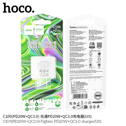 Củ Sạc Nhanh HOCO C109 (US EU) PD20W QC3.0, Sạc Nhanh Đa Chuẩn, Nhỏ Gọn Tiện Lợi. (P132040)