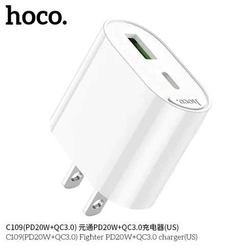 Củ Sạc Nhanh HOCO C109 (US EU) PD20W QC3.0, Sạc Nhanh Đa Chuẩn, Nhỏ Gọn Tiện Lợi. (P132040)