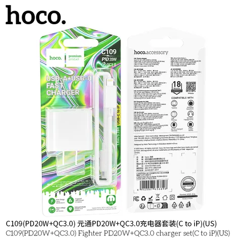 Bộ Sạc Nhanh HOCO C109 (US) Fighter- Sạc Nhanh PD20W-QC3.0 - Sạc Ổn Định Cho Mọi Thiết Bị. (P132016)