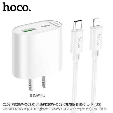 Bộ Sạc Nhanh HOCO C109 (US) Fighter- Sạc Nhanh PD20W-QC3.0 - Sạc Ổn Định Cho Mọi Thiết Bị. (P132016)