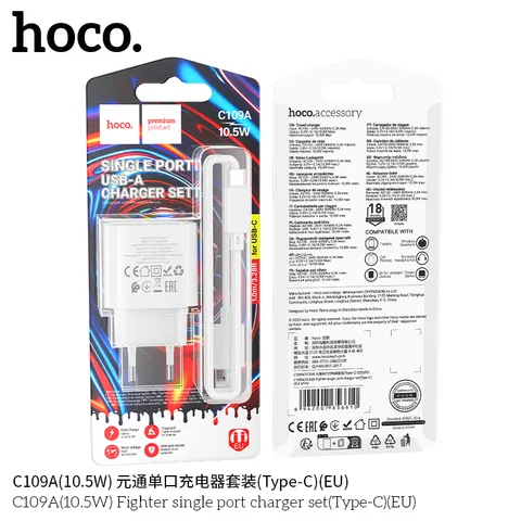 Bộ Củ Cáp HOCO C109-C109A Cáp 1m Chuẩn US/EU, Sạc Ổn Định Cho Mọi Thiết Bị (P132010)