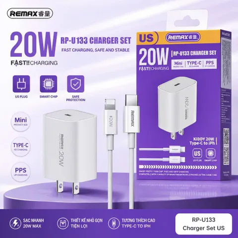 Bộ Sạc Nhanh REMAX RP-U133 Royal Charge 20W -Sạc Nhanh Chuẩn Công Nghệ Mới -– Hiệu Suất Mạnh Mẽ Ổn Đ (P131927)