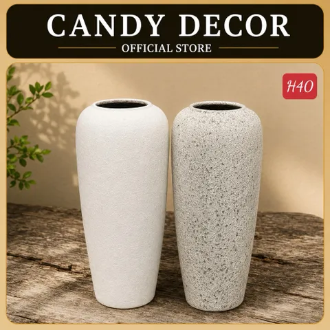 Bình hoa dáng bom cao 40cm cắm hòa, cành đào, lựu tết mộc ganh Gốm Plus, bom chân vuông Bát Tràng cắm tuyết mai