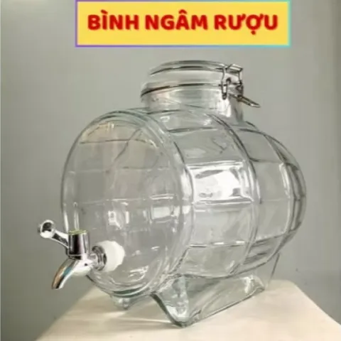 (3L, 5L, 8L) -  Bình Ngâm R.ư.ợ.u, Hoa Quả Thủy Tinh Dày Dặn Cao Cấp, Hình Trống Đẹp Mắt, Có Vòi Tiện Lợi, Dung Tích